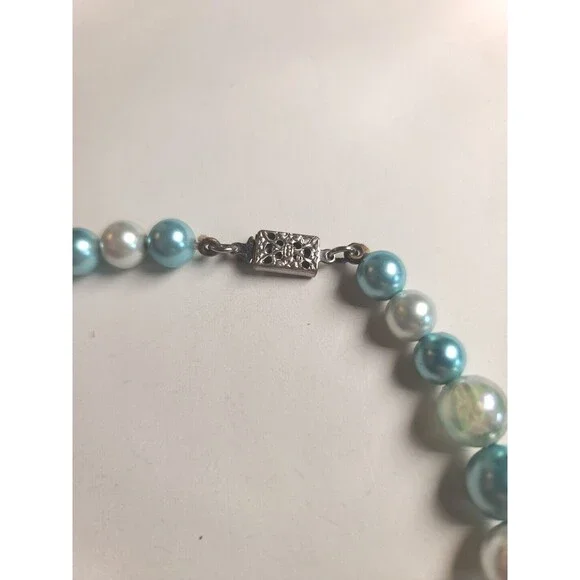 Vintage Single Strand Blue Teal  Chunky Bead Necklace 18" MCM - Picture 3 of 5